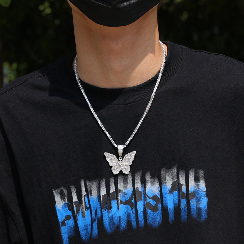 Jewelry Hip Hop Zircon Butterfly Pendant Necklace ins Wind Butterfly Animal St. Valentine's Spectrum