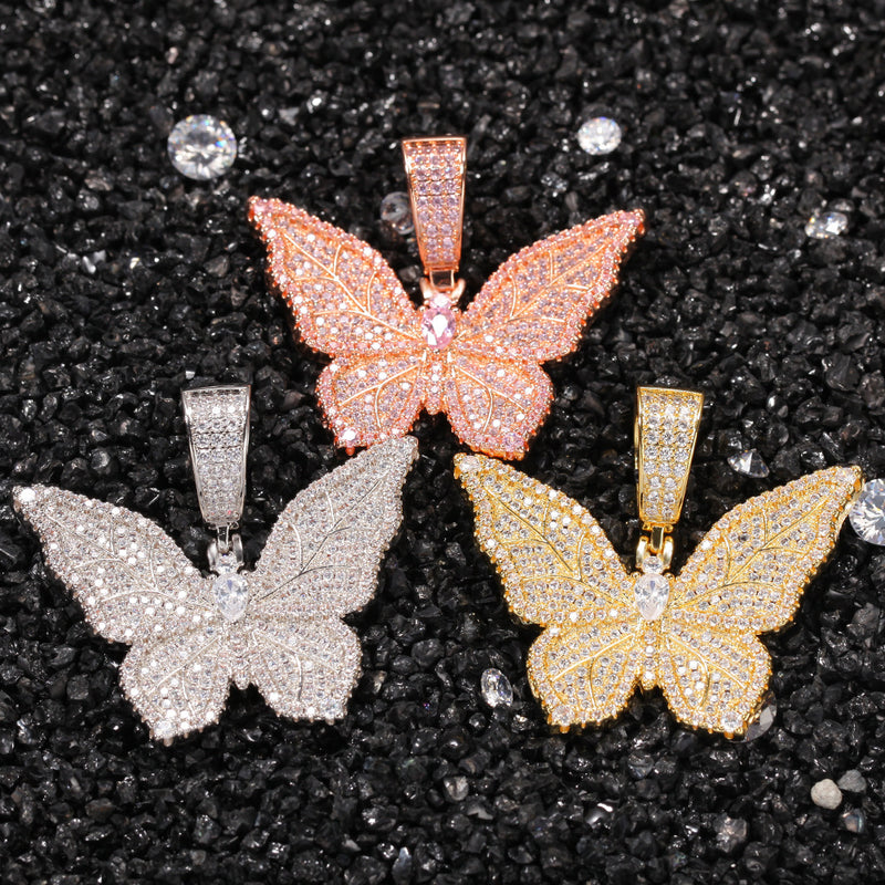 Jewelry Hip Hop Zircon Butterfly Pendant Necklace ins Wind Butterfly Animal St. Valentine's Spectrum