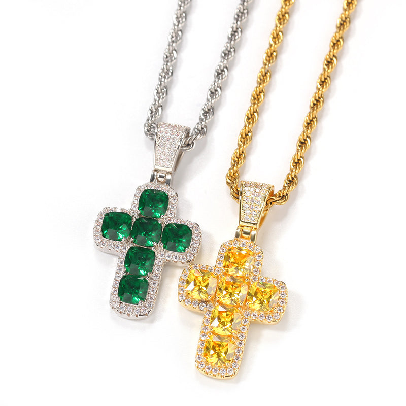 Jewelry Fashion Copper with Colored Zircon Cross Pendant Street rapper Spectrum