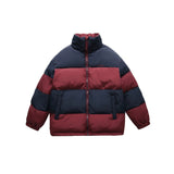 Unisex Coat Retro Patchwork Stand-up Collar Cotton-Padded Clothes Men and Women