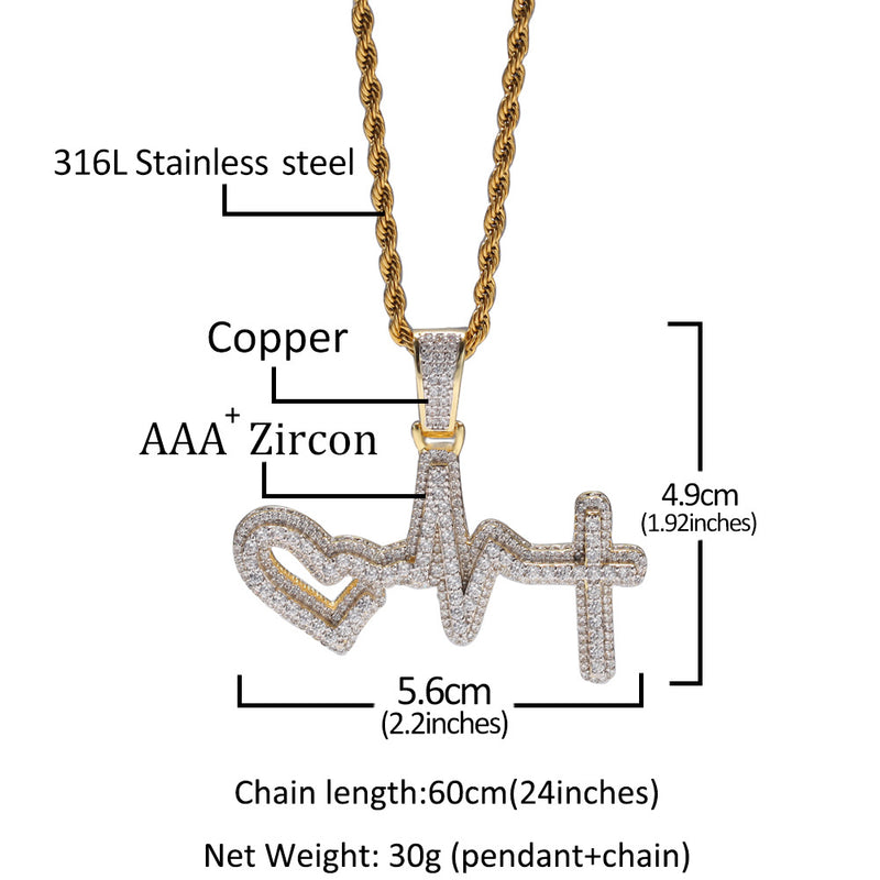 Jewelry Layer Stereo ECG Pendant Copper Inlaid Zircon St. Valentine's Spectrum Royalty