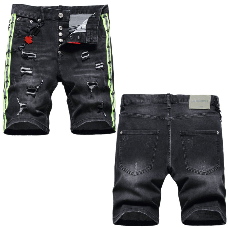 DSQ2 Short Jeans Ripped Patch Slim-fit Stretch Denim Shorts
