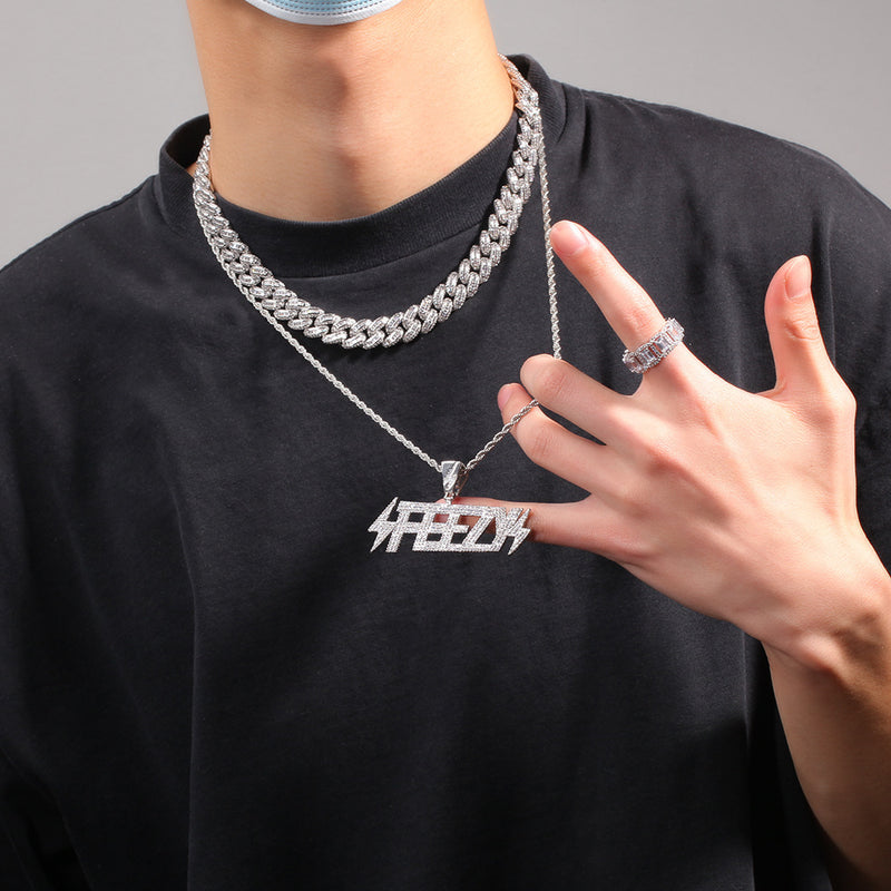 Jewelry Zircon Copper Lightning FEEZY Letter Pendant Necklace lightning Alphabet Pieces Spectrum