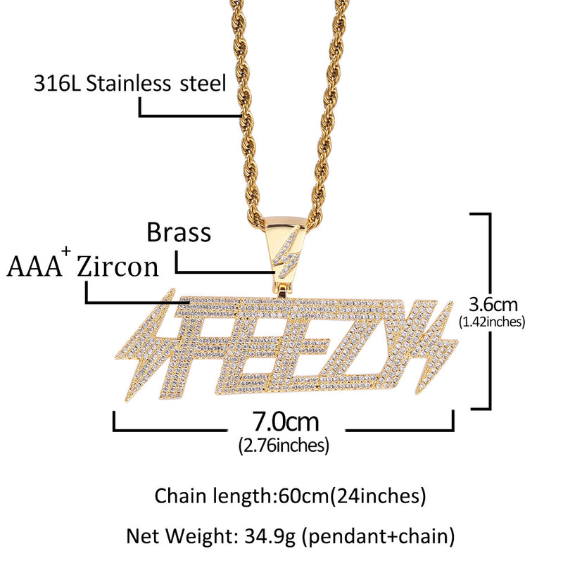 Jewelry Zircon Copper Lightning FEEZY Letter Pendant Necklace lightning Alphabet Pieces Spectrum