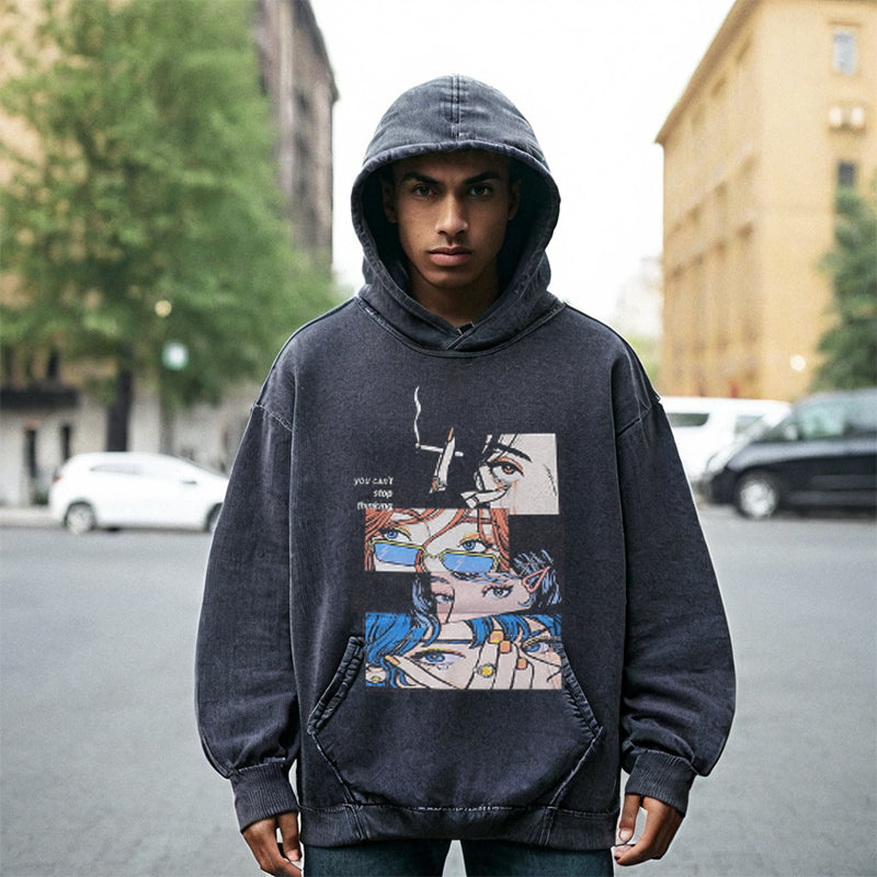 Mens Vintage Hoodie Portrait Print Hooded Sweater