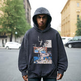 Mens Vintage Hoodie Portrait Print Hooded Sweater