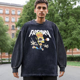 Mens Vintage Long Sleeve Shirt Autumn T-Shirt Cartoon Print Round