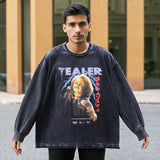 Mens Vintage Long Sleeve Shirt T-Shirt Washing Water Old Men