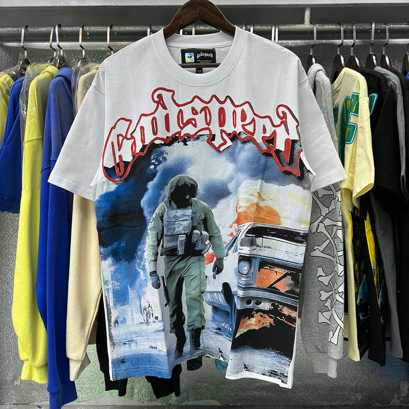 Godspeed t Shirts Fire Car Printing Cotton Casual Short Sleeves Men and Women
