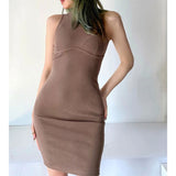 Women Dresses Stretch Slim-Fitting Patchwork Tight Dress