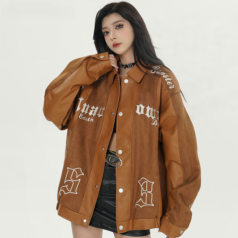 Women Jackets Pu Suede Motorcycle Jacket Lapel