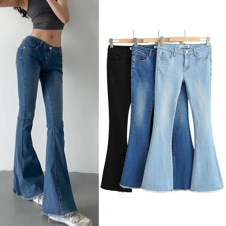 Women Jeans Hot Girl Stretch Slim Fit Burrs Bell-Bottom Pants