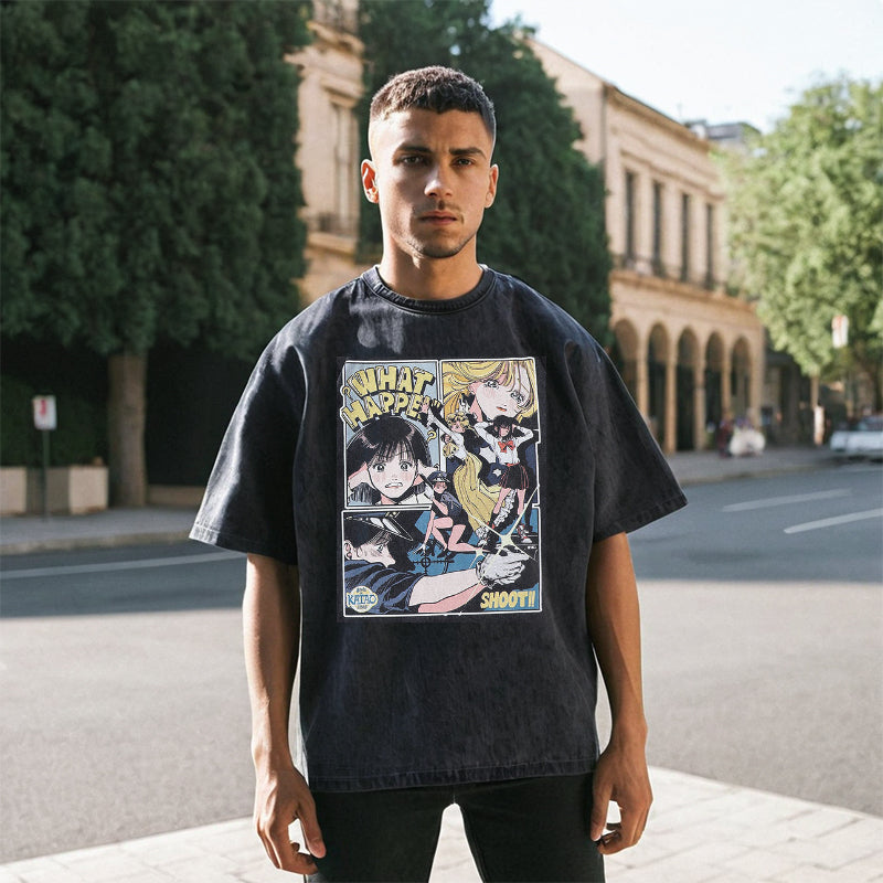 Mens Vintage T Shirt Cartoon Printed Couple Short Sleeve T-Shirt
