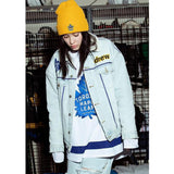 Unisex Denim Jacket Drew Bear Lapel Fleece Fleece Denim Jacket