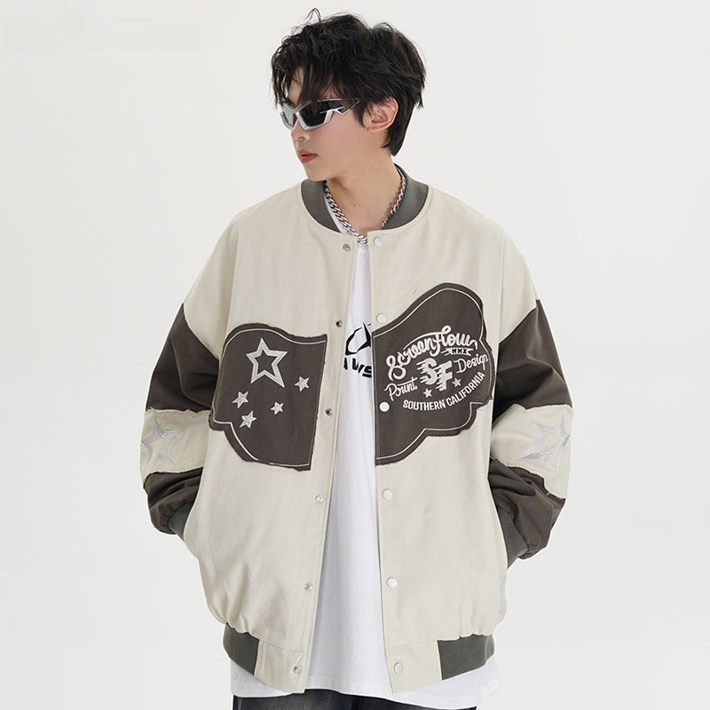 Women Jackets Retro Style Embroidered Baseball Jacket Tooling