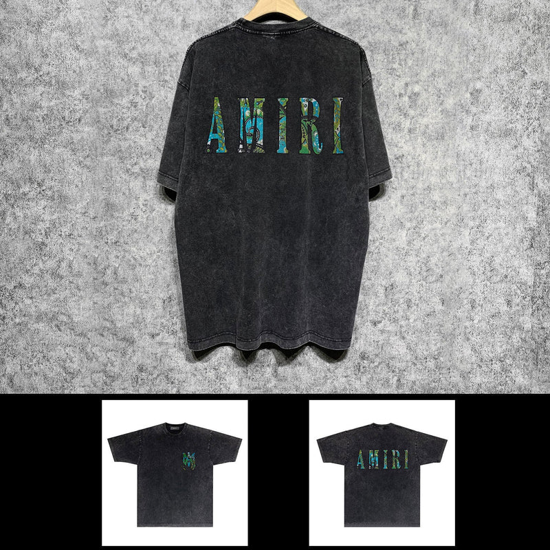 Amiri washed t-shirt waist flower camouflage letter short sleeves