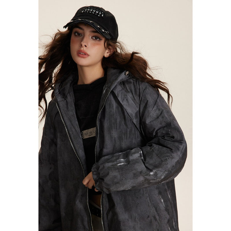 Unisex Coat Tie-Dyed Hooded Cotton-Padded Coat Loose Winter