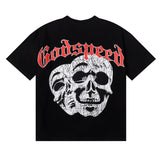Godspeed T Shirts Double Sided Skull Face Printed Cotton Casual Short Sleeve Men and Women