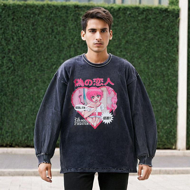 Mens Vintage Long Sleeve Shirt Autumn and Winter Loose T-Shirt