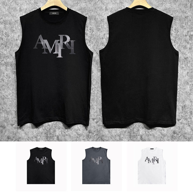 Amiri tank top gray gradient letterprinting