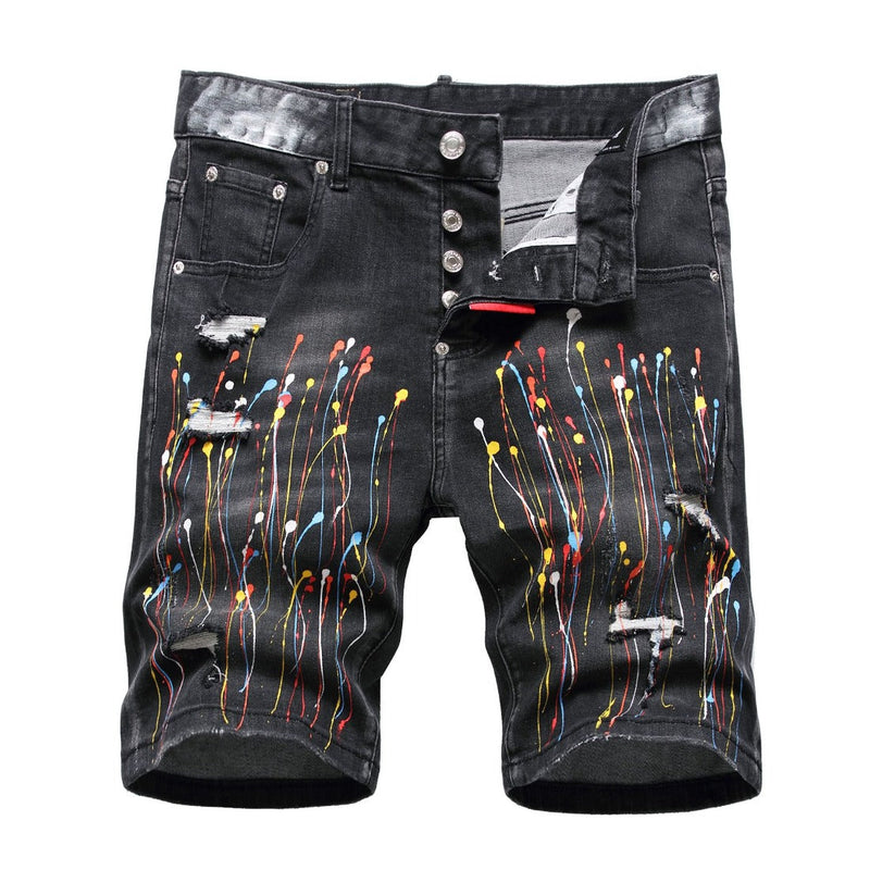 DSQ2 Short Jeans Ripped Patch Slim-fit Stretch Denim Shorts
