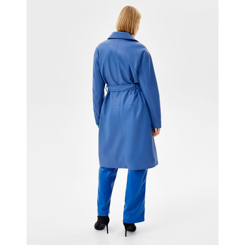 Women Trench Coat British Style Loose Mid-Length PU Leather Jacket