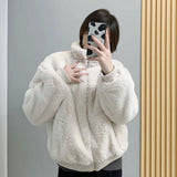 Women Cotton Coat Imitate Rex Rabbit Fur Fur Outer Loose Jacket