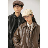 Unisex Coat Vintage Cotton-Padded Clothes Loose Couple PU Leather