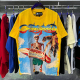 Godspeed T Shirts Beach Skull Surfboard Print Cotton Casual Short Sleeve Men and Women
