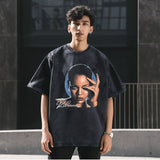 Mens Vintage T Shirt Printed Washing Water Short Sleeve T-Shirt