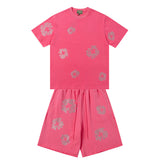 Denim Tears T shirt & Shorts 2 Piece Set Rhinestones