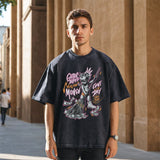 Mens Vintage T Shirt Printed Washed Old Short Sleeves