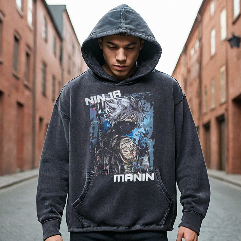 Mens Vintage Hoodie Cartoon Print Hooded Sweater Men