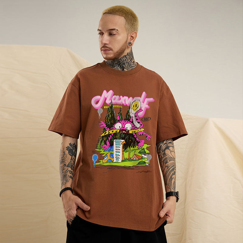 Men T-Shirt Retro Fun Cartoon Print Loose