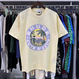 Rhude T Shirts Lake Coconut Landscape Print Cotton Casual Short Sleeve Men and Women