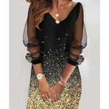 Valentine's Day Dress Sexy Mesh Stitching Long Sleeve Dress