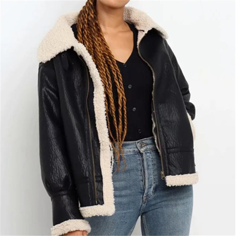 Women Cotton Coat Imitation Lamb Wool Stitching Thickening Loose