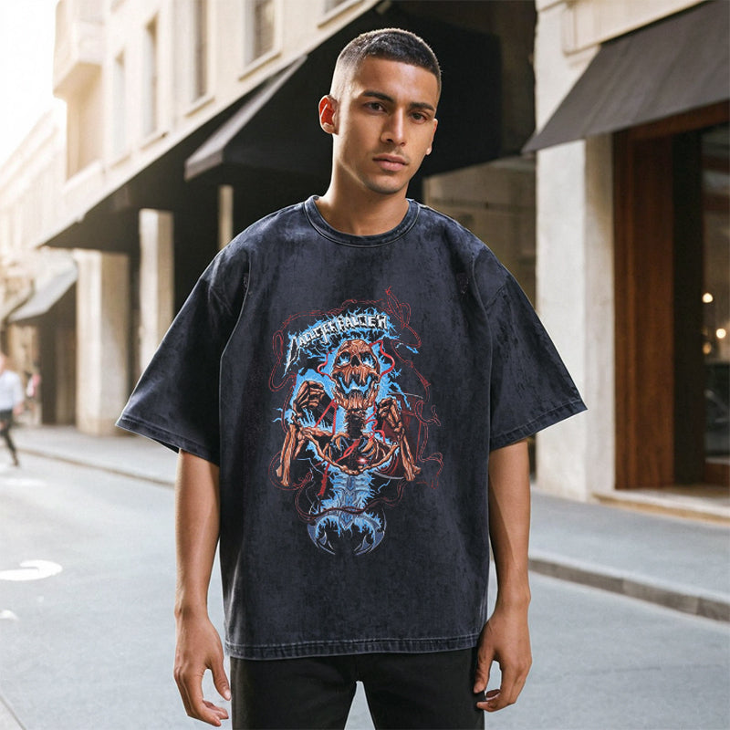 Mens Vintage T Shirt Anime Print Short Sleeve