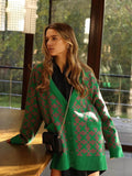 Women Work Business Casual Sweats Cardigan Jacquard Knitted Sweater