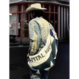 Unisex Denim Jacket Skeleton Embroidered Loose Cardigan Denim Jacket