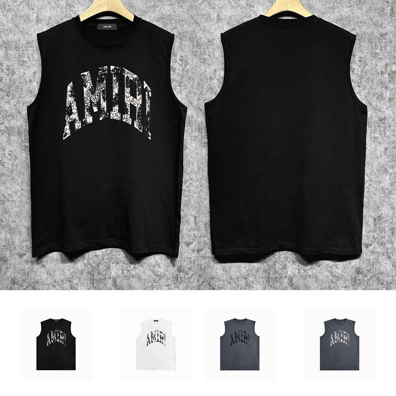 Amiri tank top with cracked curved letter cut outprinting