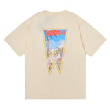 Rhude T Shirt Oil Painting Coconut Tree Printed Pure Cotton Hip Hop Men and Women Casual