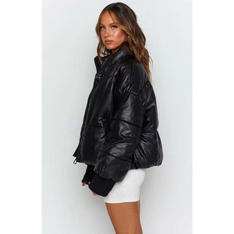 Women Cotton Coat Poly Urethane Leather Thicken Warm Jacket