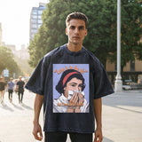 Mens Vintage T-Shirt Cotton Washed Printed Short Sleeve T-Shirt