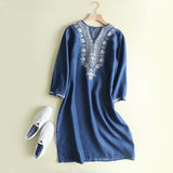 Women Dresses Loose Embroidery Denim Dress