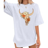 Boho Cow Skull Shirts for Women Oversized Western Country