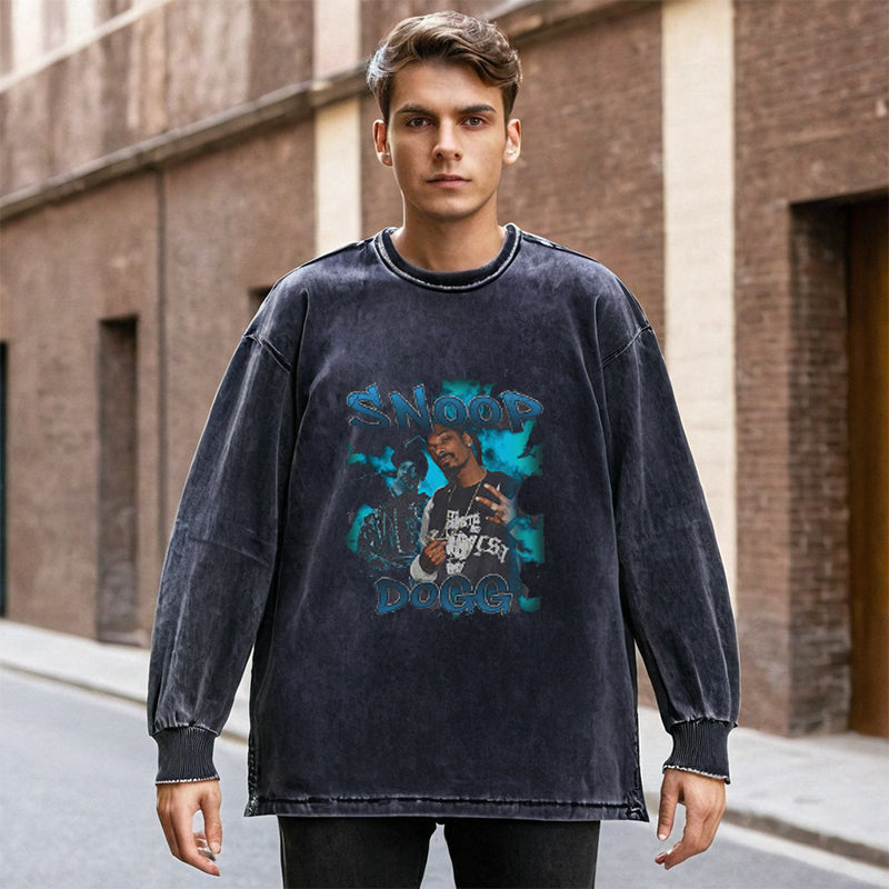 Mens Vintage Long Sleeve Shirt Autumn and Winter Hip Hop Wash Long Sleeve