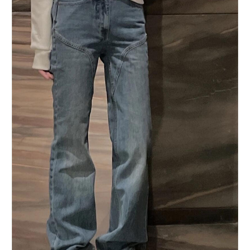 Women Jeans Stitching Bell-Bottom Pants Retro