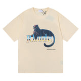 Rhude T Shirt Black Leopard Print Hip Hop Men's and Women's Same Casual Loose