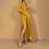 Bohemian Dress Fashion V-neck Design Tied Dress